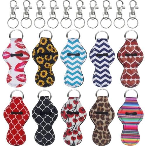 NEW Year Gift 10pcs Printed Durable Lipstick Holder Chapstick Bag Neoprene Keychain Chapstick Sleeve Holder for Travel Outdoor