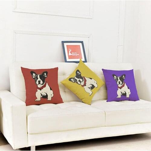 Animal French Bulldog Cushion Pillowcase Woven Cotton Linen Car Euro Cushion Pillow Decorative 45cm*45cm