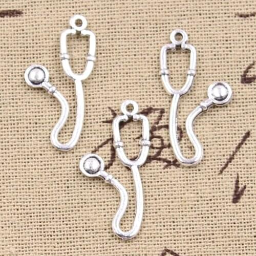 30pcs Charms Doctor Stethophone 29x14mm Antique Silver Color Pendants DIYCrafts Making Findings Handmade Tibetan Jewelry