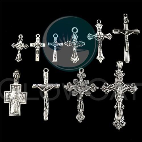 10Pcs/Lot 22397 Vintage Cross Jesus Christian Charms Alloy Religion Cross Pendant Handmade Necklaces Jewelry Aceessories