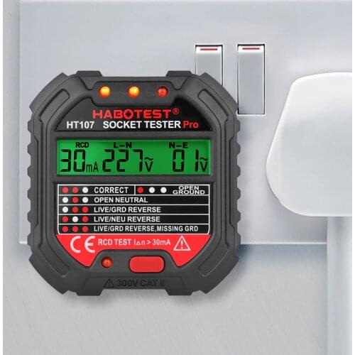Professional Socket Outlet Tester Detector AC Voltage Display RCD 30mA UK EU Plug Ground Zero Line Plug Polarity Phase Check