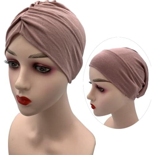 New Two Functional Underscarf Top Pleated Inner Hijab Stretchy Cotton Under Hijab Caps Islamic Turban Scarf Female Head Wraps