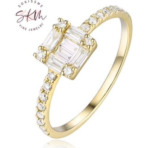 SKM Unique Engagement Ring Diamond engagement ring Women Wedding Cluster Baguette cut Bridal set Jewelry Anniversary