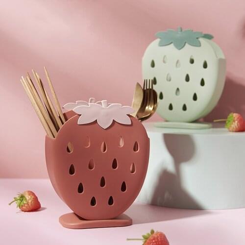 Chopsticks Cage Kitchen Desktop Drain Cutlery Storage Rack Spoon Fork Knife Shelf Strawberry Pineapple Shape Cutlery Drainer