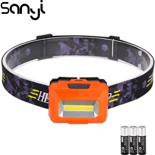SANYI 3800LM LED Flashlight Forehead by 3*AAA Battery 5 Modes Headlight Mini COB Headlamp Torch for Camping