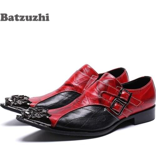 Italian Type Men Dress Shoes Formal Leather Shoes Men Vintage Metal Pointed Toe Zapatos Hombre Red Party and Wedding Shoes Men