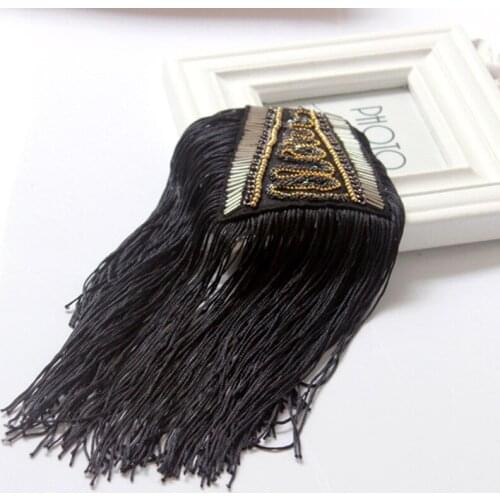 Vintage beaded 2pcs jewelery tassel big shoulder brooch epaulet /epaulettes spikes/escapulario blazer accessories/pin