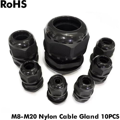 Waterproof Cable Gland 10pcs Cable M12 for 3-6.5mm M8 M10 M12 M16 M18 M20 entry IP68 white Nylon Plastic Connector