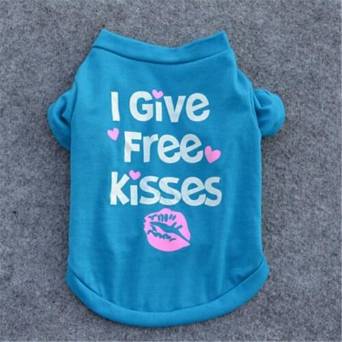 I Give Free Kisses Dog Clothes Vest Cotton Fabric Printed Short-sleeved T-shirt Blue Purple Rose Red Color Home Accessories