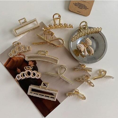 Alloy pearl rhinestone grasping clip cross bow flower hair grasping back head plate hairpins