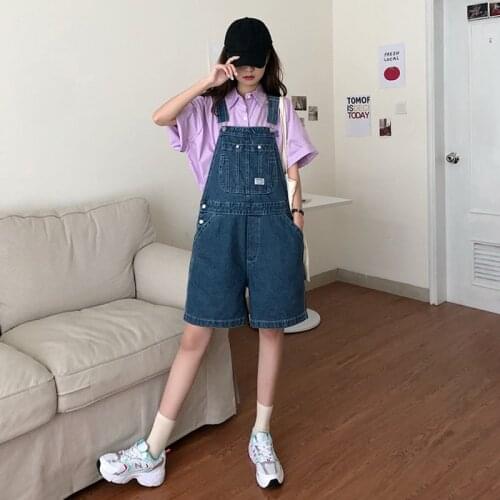 Korean Loose Women Denim Short Overalls Thin Wide Leg Pants Preppy Jeans Femme Pant Baggy Pantalon Streetwear Clothes Ropa Mujer