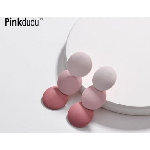 Pinkdudu New Fashion Long Gradient Color Geometric Dangle Earrings Pink Blue Round Circle Drop Earrings Jewelry for Women OG152