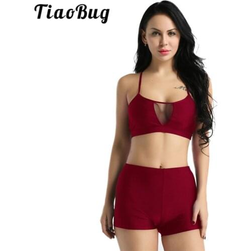 TiaoBug Women Sleeveless Mesh Splice Gymnastics Ballet Shorts Crop Tops Activewear Set Adult Sports Fitness Stretchy Dancewear