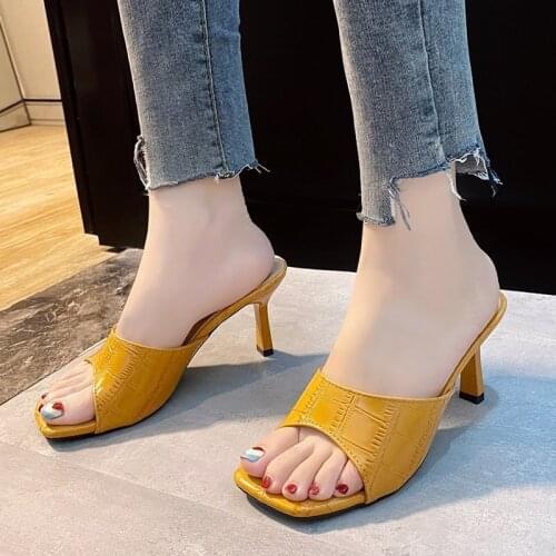 New Brand High Heels Slippers Women Slip on Slide Elegant Mule Shoes Women Sandal Leisure Slipper Big Size 35-44 Sandalias Mujer