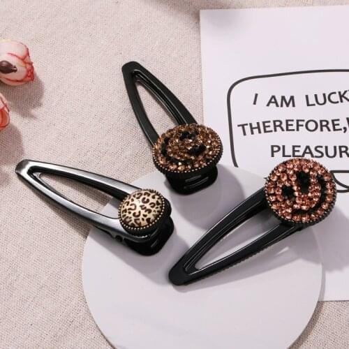 Lalynnlys Unique Vintage Smile Face Rhinestone Hair Clips Punk Leopard Hairpins For Women Party Wedding Hair Jewelry Hot F02171