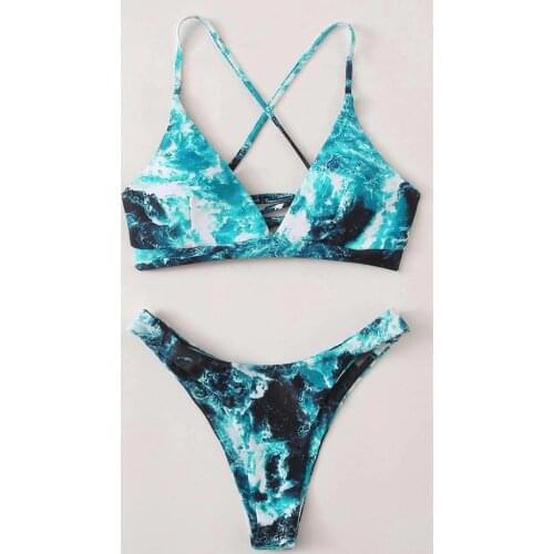 Women Gradient Print Bikini Two Piece Swimwear Push-Up Swimsuit Bathing Suit