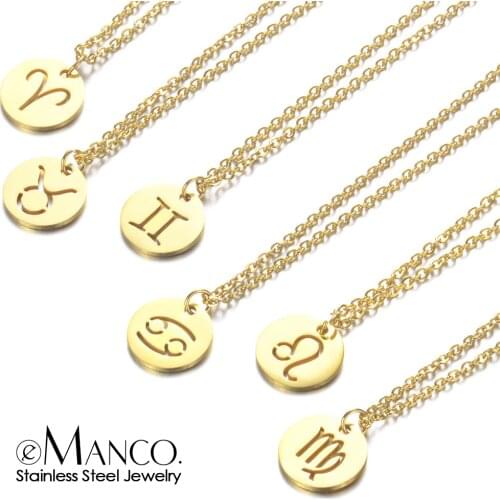 EManco Women 12 Horoscope Zodiac Sign Gold Pendant Necklace Aries Leo 12 Constellations Jewelry Kids Christmas Gifts