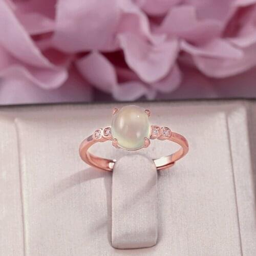 Natural Gemstone Ring 925 Silver Fine Jewelry Rings For Women 8*7mm Prehnite Oval Green Ring 18K Rose Gold Bijoux Femme R-PR009