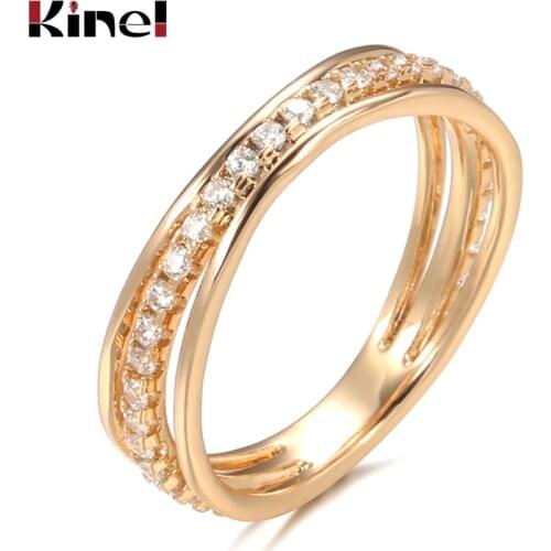 Kinel Hot Fashion Natural Zircon Ring for Women 585 Rose Gold Eternal Bride Wedding Rings Vintage Fine Party Jewelry 2021 New