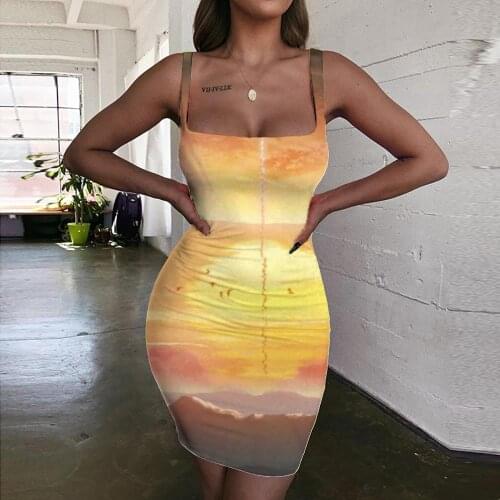 Giyu Landscape Dresses Women Cloud 3d Print Gradient Vestido Sexy Harajuku Ladies Dresses Womens Clothing Club Short Boho Femme