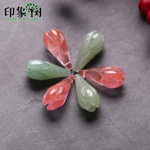 1Pc 10*21mm Natural Gem Jad e Flower Olay Bud Pendant Green Pink 3D Carven Jad e Charms Necklace Charms DIY Jewelry Making 18093