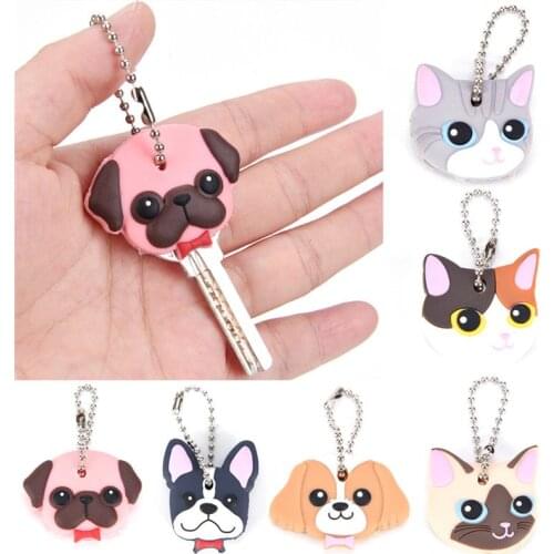 1 Pc Silicone Key Ring Cap Head Cover Keychain Case Shell Cat Hamster Pug Dog Animals Shape Lovely Jewelry Gift