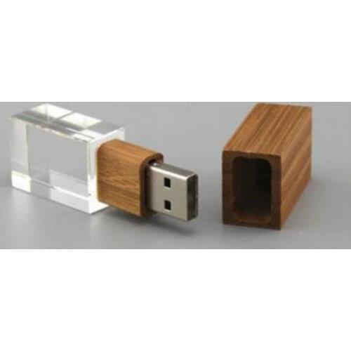 10pcs/lot Free LOGO crystal + Wooden USB flash drive pendrive 4GB 8GB 16GB 32GB 64GB 128GB External Storage memory stick u disk
