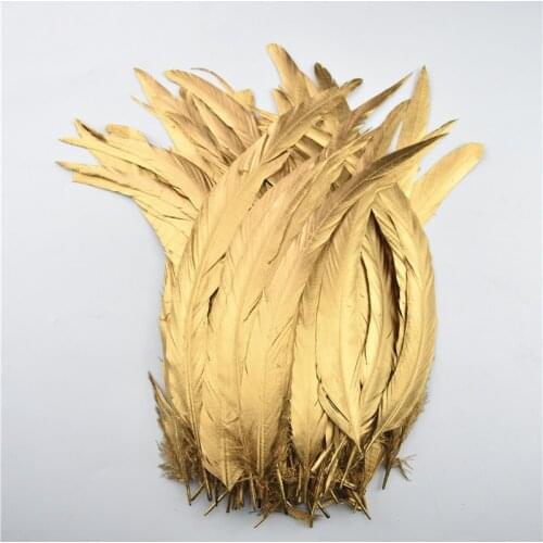 100Pcs/Lot Dipped Dye Gold Silver Rooster Tail Feather Natural Rooster Feathers For Crafts Wedding Decoration Accessories Plumes