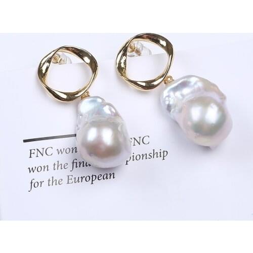 14.5*22mm Baroque Beads Earring Metal Accessory Irregular Barque Pearl Earrings