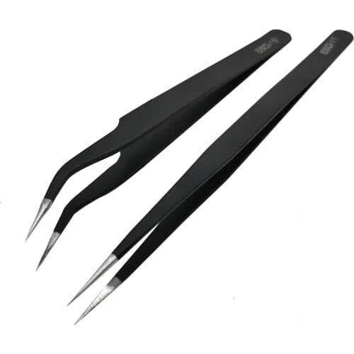 2pcsSet ESD 1115 Anti Static ESD Stainless Steel Precision Tweezers Straight Curved Tip Tweezers for Electronics