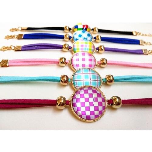 24pcs (6 color mixing) Plated Gold Glass bracelets pink blue black rose lattice, dot hand chain for Girls