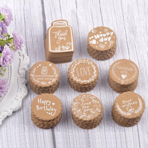 25PCS/PCS Kraft Paper Tags With Rope Crafts Hang Labels Handmade/Thank You/Happy Birthday Gift Wrapping Wedding Party Supplies