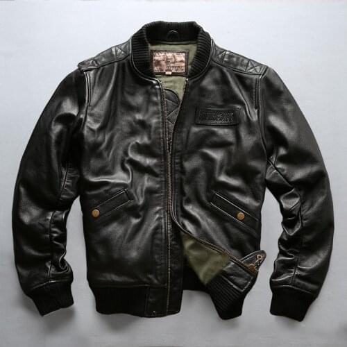 AVIREXFLY 2020 Men Black Top Gun Leather Pilot Jacket Real Sheepskin Short Plus Size XXXL Men Winter Military Russian Coat