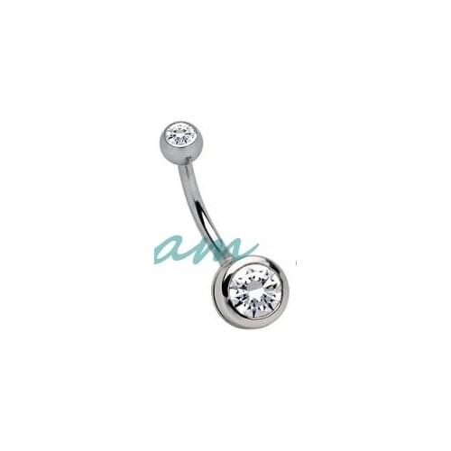 Free Shipping Double Clear Gem Navel Piercing transparent white stone Belly Ring Bar Body Jewelry 100% Guaranted 6 8mm 10mm 12mm