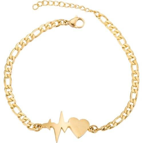 10pcs/lot Stainless Steel Heart ECG Bracelet Medical Nurse Hospital Bracelet