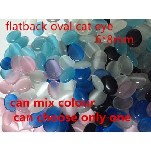 MRHUANG Wholesale 100pcs/pack New Arrival mixed color 6mm*8mm Flatback Oval Cat Eye Cabochon Opal Beads for Jewelry making