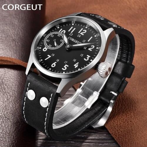 CORGEUT Men Mechanical Watch Automatic Movement Waterproof Leather Strap Luminous Military Watch Watch For Men relogio masculino