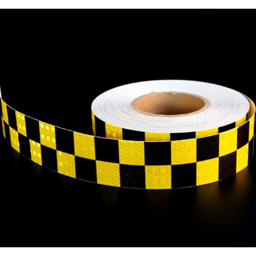 Black Yellow Dual Colors Chessboard Lattice Reflective Tape Car Sticker Automobile Vehicle Truck Motorcycle Warning Mark Strip