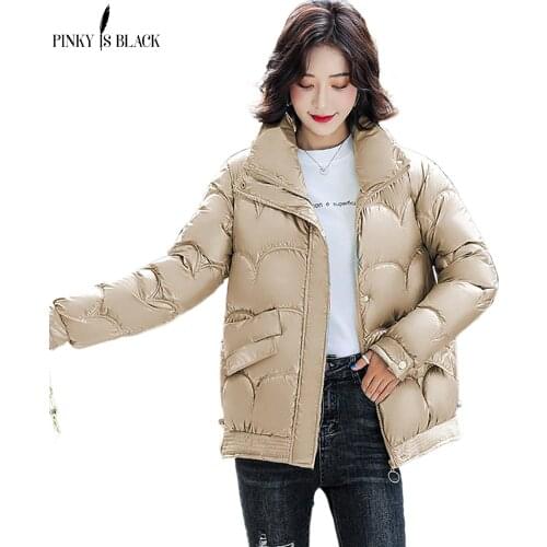 PinkyIsBlack Autumn And Winter Parkas Short Warm Jackets For Women Stand Collar Glossy Cotton Padded Clothing Female Wadded Coat