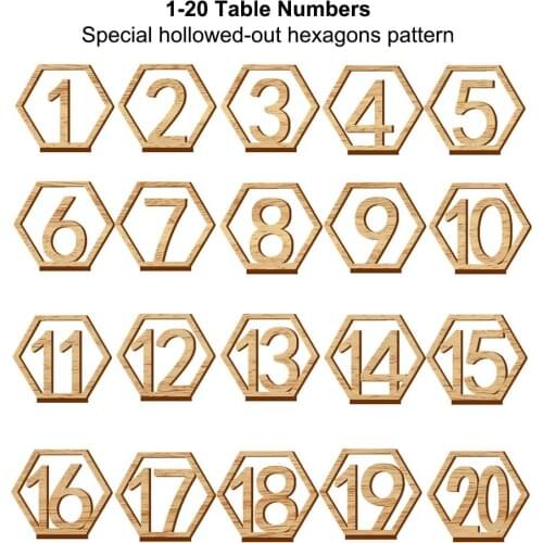 Wooden Table Number 1-20 Wedding Wood Table Numbers Hexagon Geometric Reception Stands Decor for Wedding Birthday Party Events