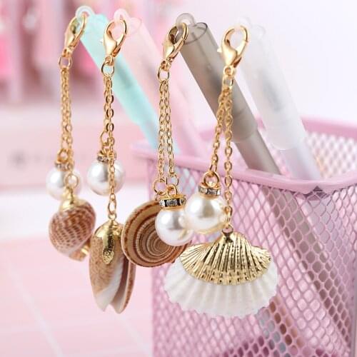 36 pcs/lot Shell Pearl Pendant Gel Pen Cute 0.5 mm black ink Signature Pen School Office writing Supplies Promotional Gift