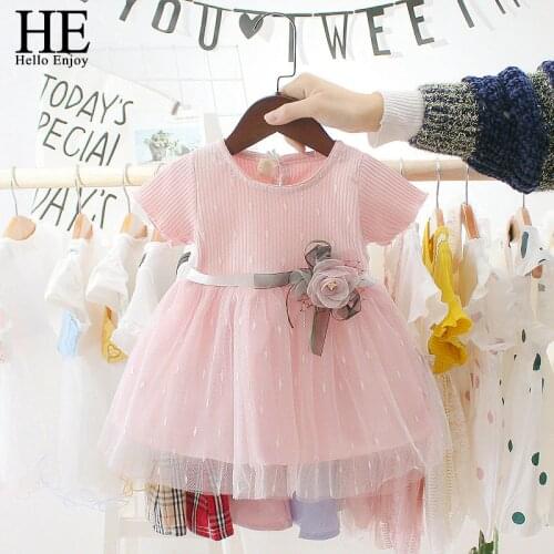 HE Hello Enjoy Baby Girls Dress 2021 Summer Cute Princess Birthday Party Mesh Dresses Costume Toddler Infant Kids Clothing