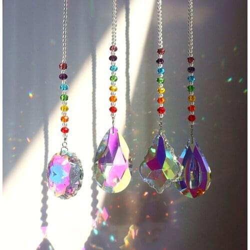 Crystal Sun Catcher Wind Chime Crystals Ball Prism Pendant Rainbow Maker Colorful Beads Hanging Drop Home Garden Decor Geometric