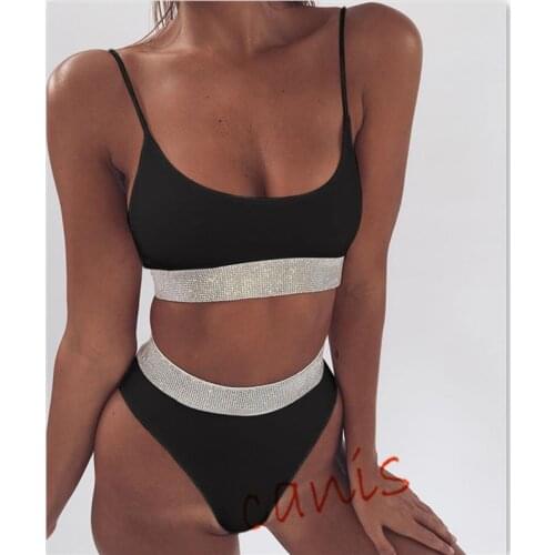 Two-Pieces Sexy Women Sequins Crystal Bikini Set Ladies Rhinestone Push Up Padded Swimwear Swimsuits Bathing Beachwear