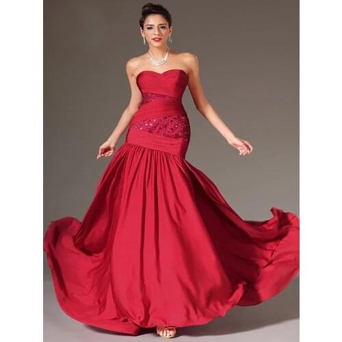 Red Evening Dresses Mermaid Sweetheart Chiffon Beaded Long Dubai Saudi Arabic Evening Gown Prom Dresses