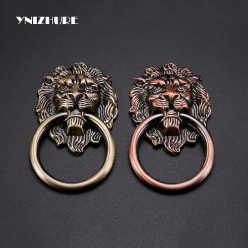 Lion Head Small Single Handle Beast Door Knocker Accessories Cabinet Door Chinese Furniture Antique Pull Hand Bronze Knobs