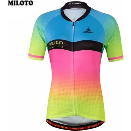 MILOTO Quick Dry Cycling Jersey Top Womens Outdoor Sports Jacket Bicycle Bike Colorful Short Sleeve Shirt Ropa Ciclismo Clothing