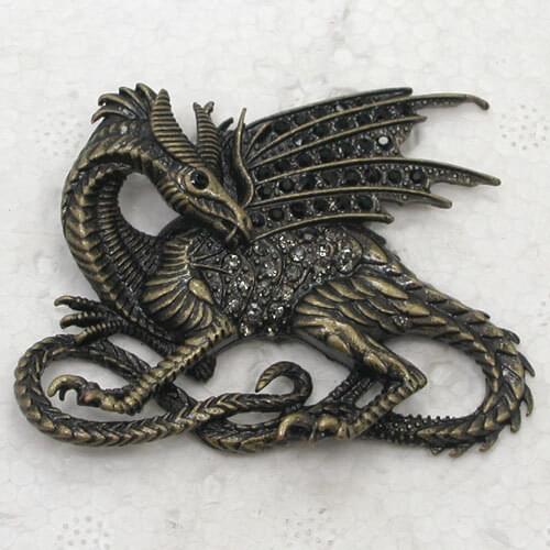 Fashion pins Antique Bronze Black Rhinestone Dinosaur brooch Jewelry gift Pin brooches C963 H4