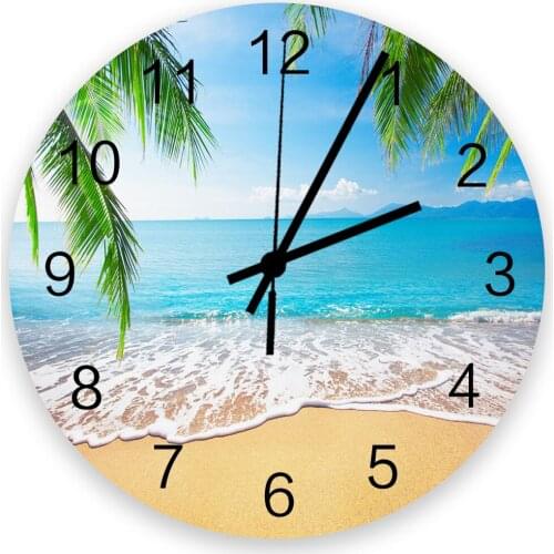 30cm Fashion Clock Sand Beach Waves Palm Trees Home Quiet Silent Simple Mute Decorative Wall Clock Living Room Clocks Wall Watch