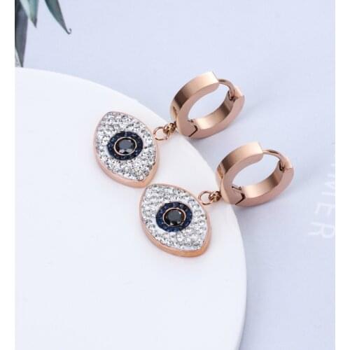 Fashion rose gold Crystal Turkish Evil Eye Stainless steel Stud Earrings For Women Girls Trendy Hand of Fatima Jewelry Brinco